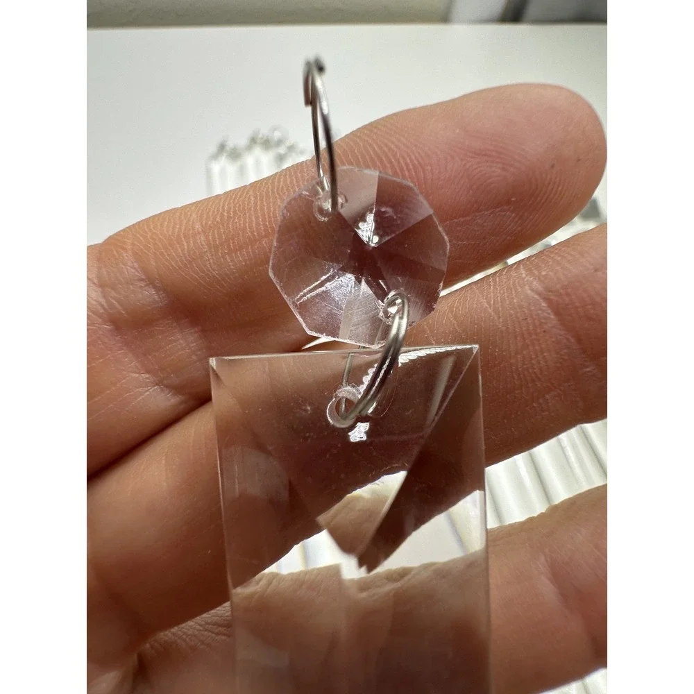 Crystal Chandelier Prisms Replacements Craft Set 40 Pc Dangle Silver Rings
